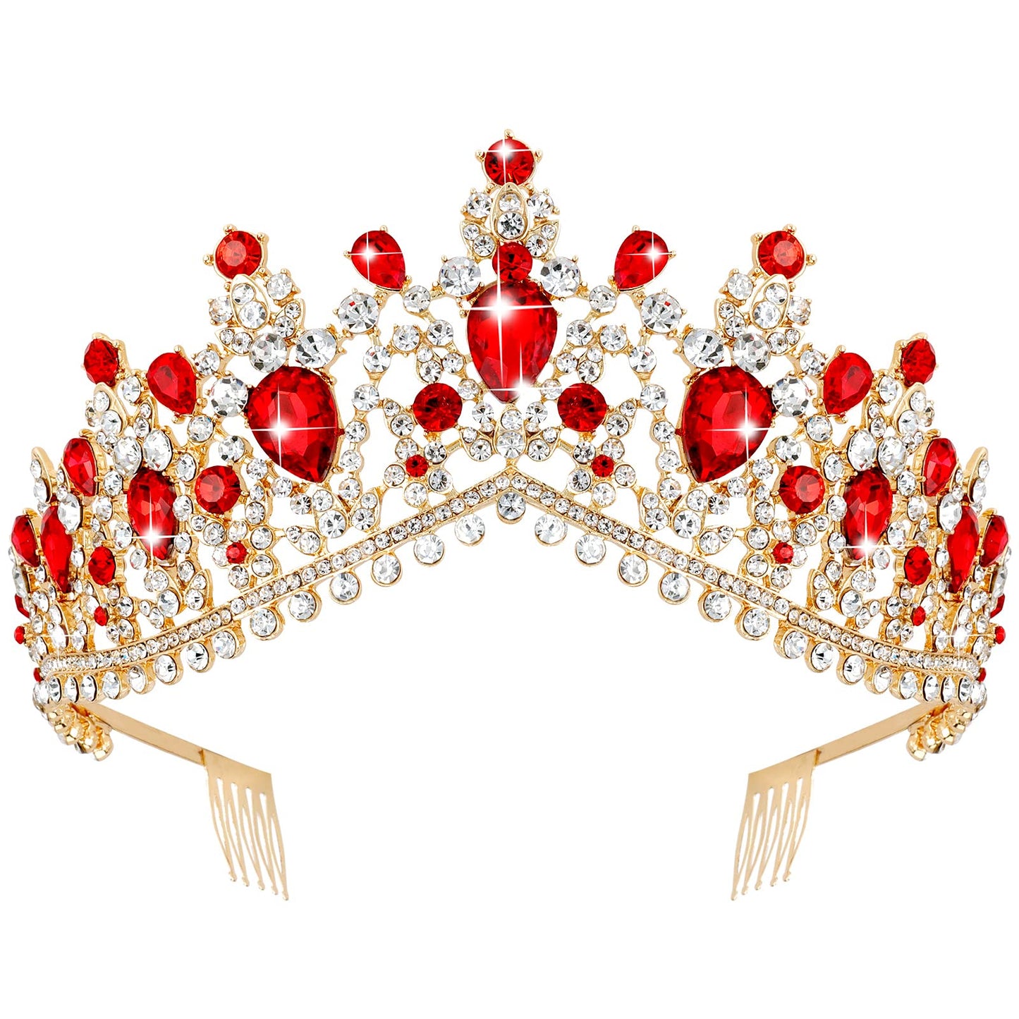 TOBATOBA Red Crown Queen Crowns for Women Crystal Wedding Tiara for Women Queen of Hearts Crown Princess Tiara for Bride Quincea