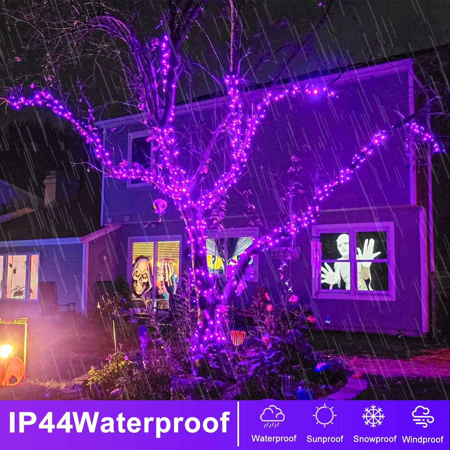 Einiiya 600 Led Purple Christmas Lights Indoor Outdoor  197Ft Christmas String Lights Waterproof 8 Modes Plug In Purple String Lights For Christmas Tree Bedroom Party Home Thanksgiving Decorations