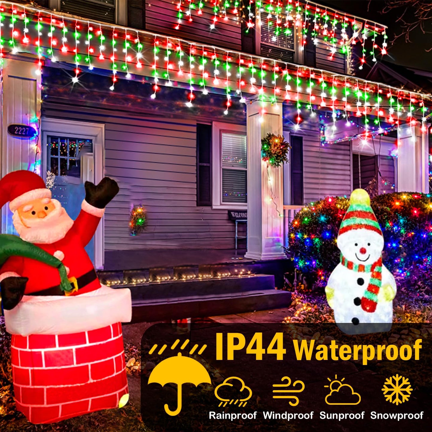 Christmas Lights Outdoor  2 Pack Total 98Ft 960 Led Ice Lights For Outside With 180 Drops 8 Modes Timer Memory  Plug In Waterproof For Holiday Eaves Yard Roof Party Decor (Red Green And Cool White)