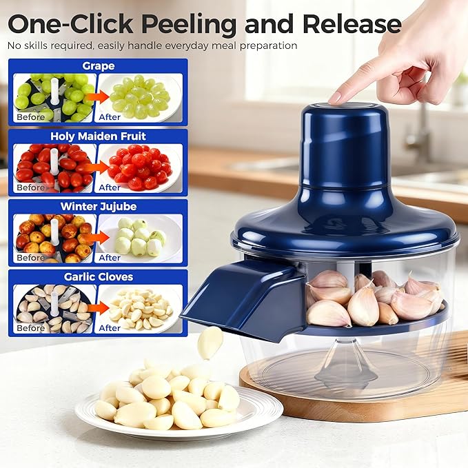 Automatic Grape Peeler Machine, Electric Garlic and Cherry Tomato Peeler, Cordless Fruit Skin Remover for Small Produce, Easy Peeling Kitchen Tool (Blue, 1PC)