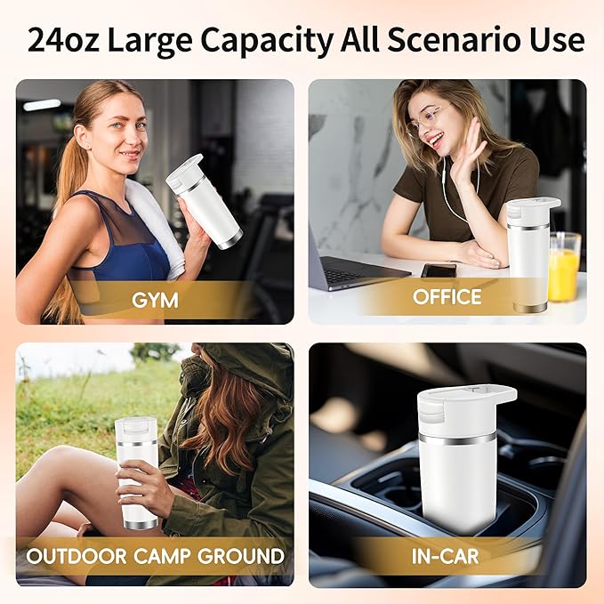 Portable Blender for Smoothies&Shakes 24oz Insulated Cup Cordless, Personal Small Licuadora Portatil With Stainless Steel Bottle, USB-C Rechargeable Travel Blender, BPA Free, for Juicing(White)
