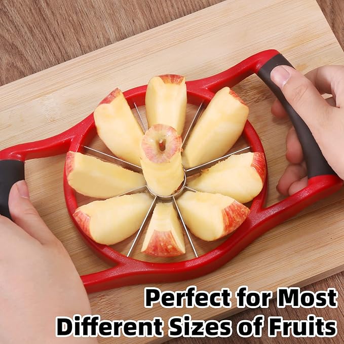 Newness 5.12 Inch Extra Large Apple Slicer, Heavy Duty Apple Cutter 8 Slices, Durable Apple Corer, Stainless Steel Apple Slicer and Corer - for Apple, Potato, Onion and More, Red