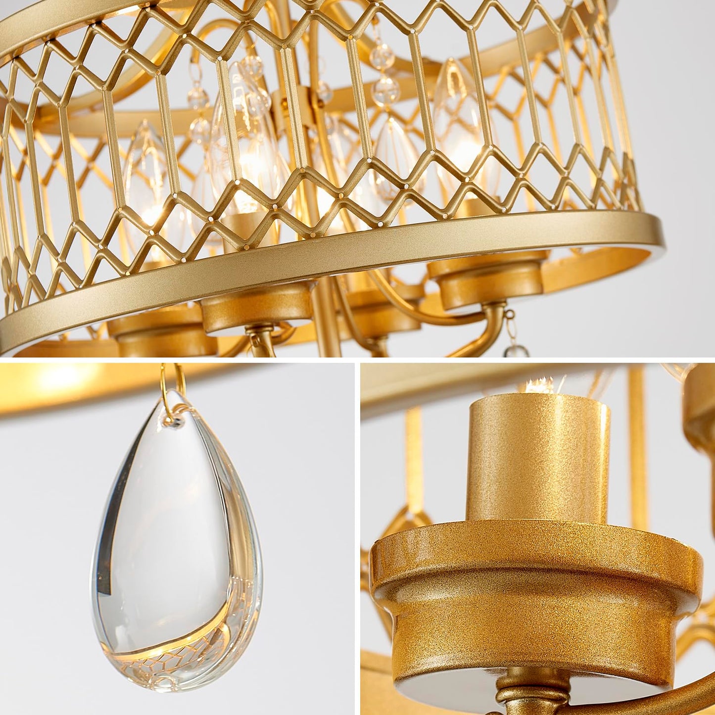 Crystal Ceiling Light Fixture  Farmhouse Semi Flush Mount Ceiling Light  Gold Crystal Chandeliers For Dining Room Light Fixture  Hallway Lighting Fixtures For Kitchen Bedroom Bathroom Foyer Entryway