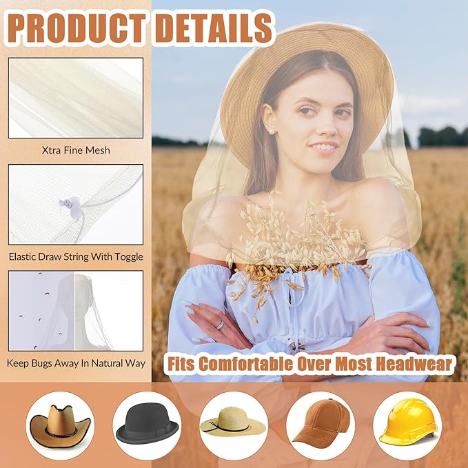 HESTYA 4 Pack Mosquito Net Mesh for Head Face Neck Fly Netting Hood from Bugs Gnats No See Net with Carry Bags for Outdoor