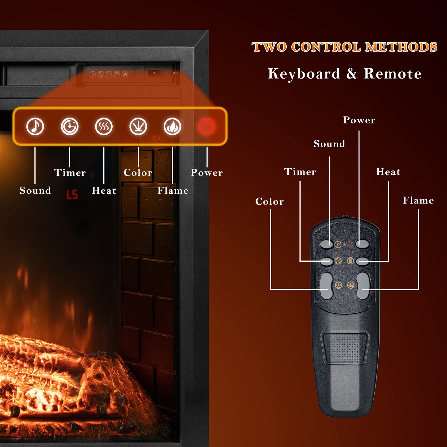 Dreamflame 36 Inch Wide 21 Inch High Electric Fireplace, Wall Fireplace Electric With Remote Control, Realistic Log And Cracklin