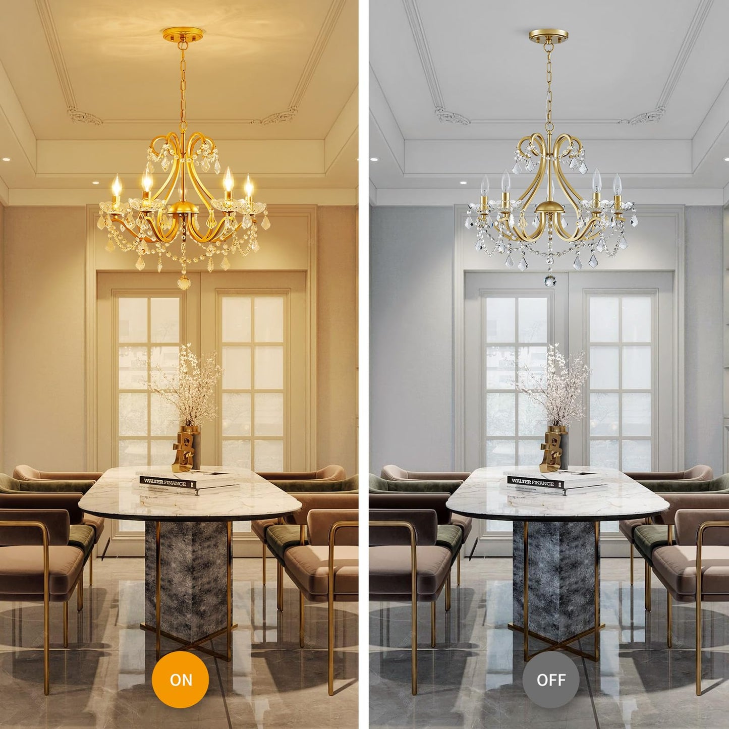 Wuzups Crystal 5-Light Candle Chandelier Pendant Flushmount Ceiling Light Modern Lighting Fixture For Bedroom Hallway Bar Kitchen Bathroom  H 20.9 X W 21.7  Gold  E12 Base