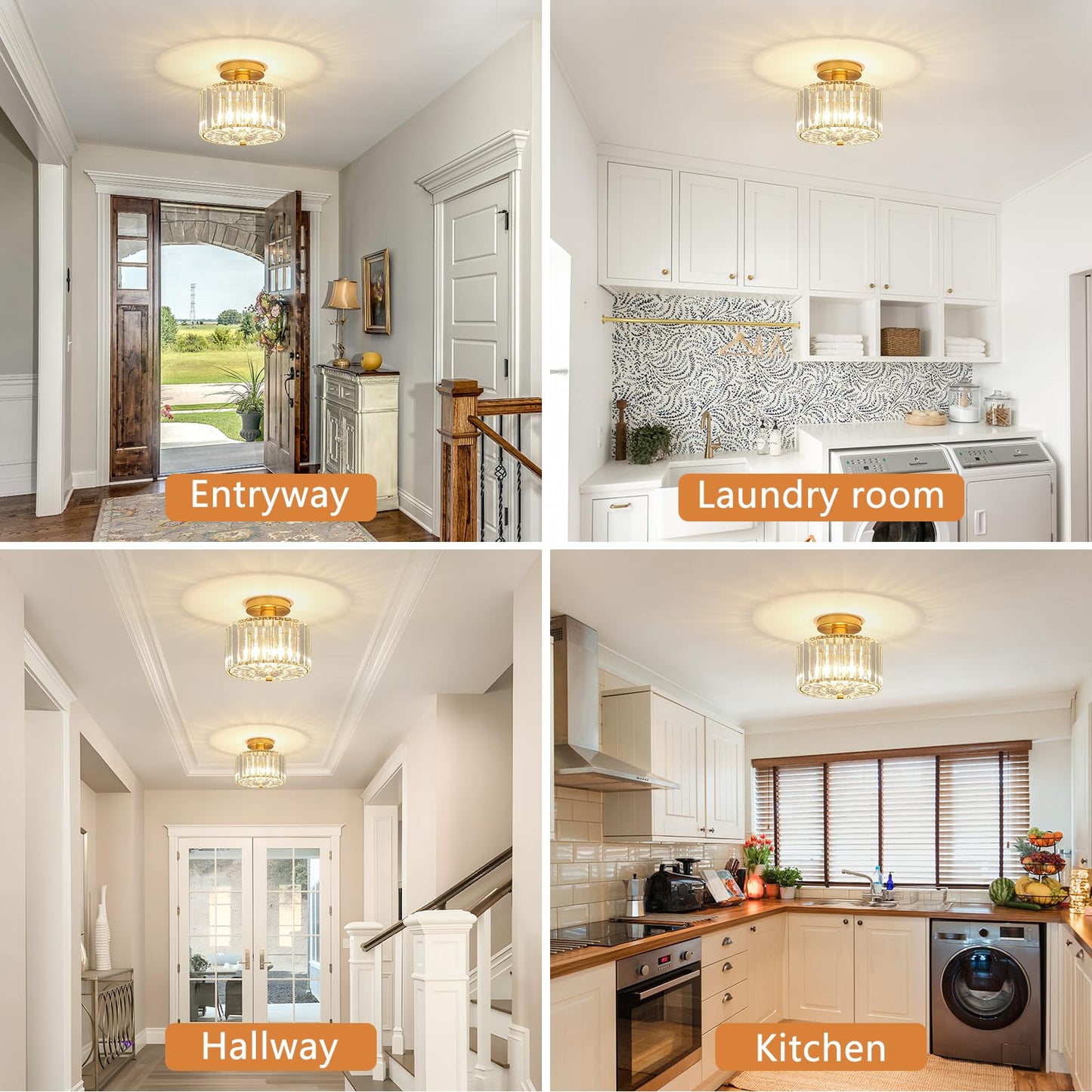 Pasentel Small Crystal Ceiling Light  Modern Mini Flush Mount Crystal Chandelier  Gold Small Chandelier Light Fixture  Entryway Lighting Fixture For Kitchen Hallway Laundry Room  1-Light  Sf004-1-G