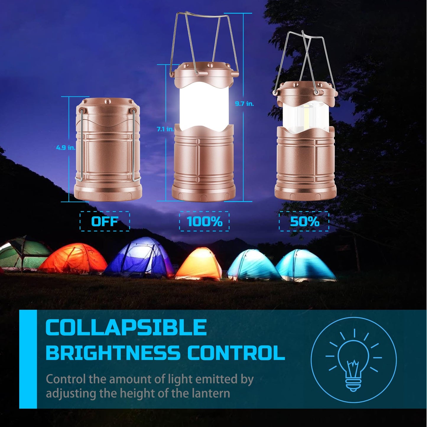 Lichamp LED Camping Lantern 4 Pack Battery Powered Flashlight Portable Collapsible Light Model B4C3 Silver Gold Rose Gold Burgundy