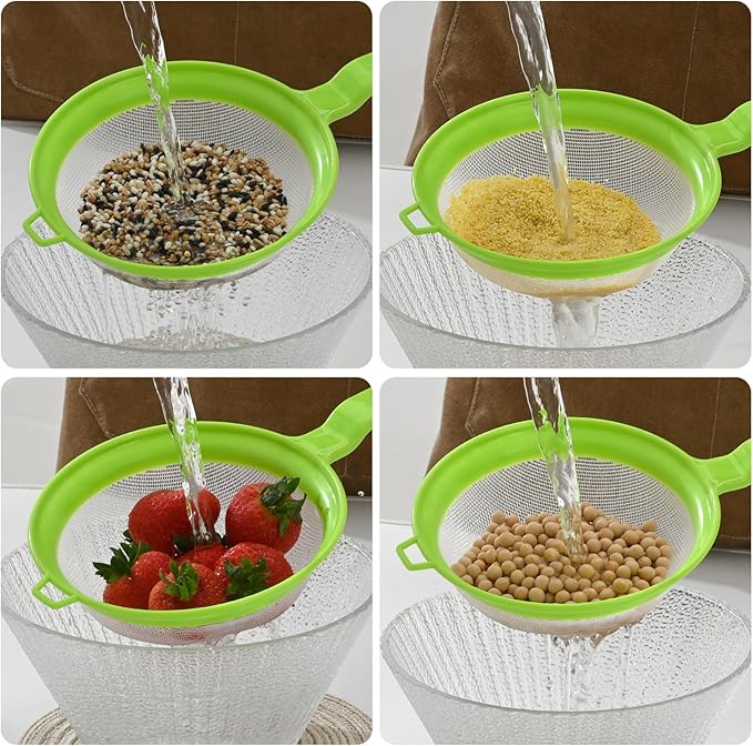 Kefir Strainer Set, 2-Size Plastic Non-Metal Sieve with Fine Mesh for Kefir Grains, Milk Kefir, Water Kefir & Kombucha - Durable, Food Grade & Easy Clean, Green