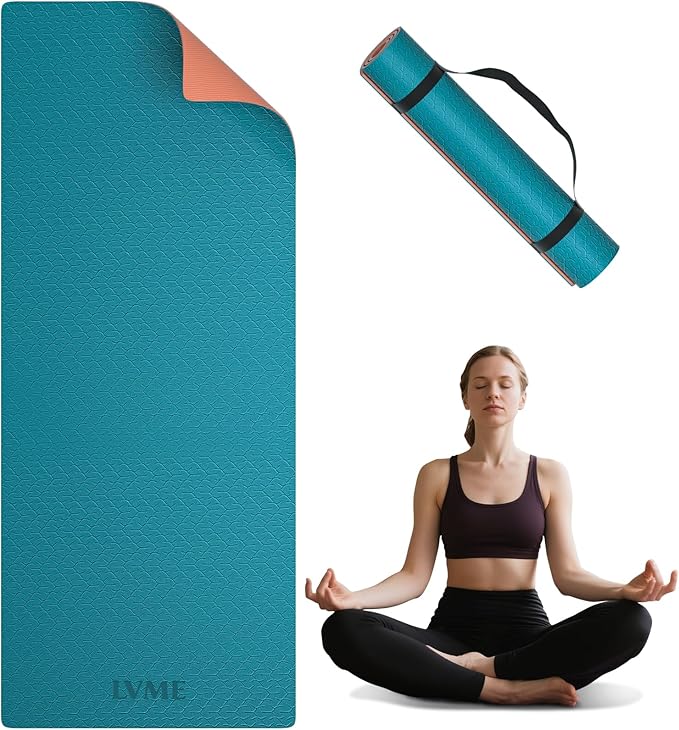Yoga Mat Non Slip, Anti-Tear 1/4 Thick TPE Yoga Mats for Women and Men, 72"x24" Exercise & Fitness Mat with Carrying Stra...