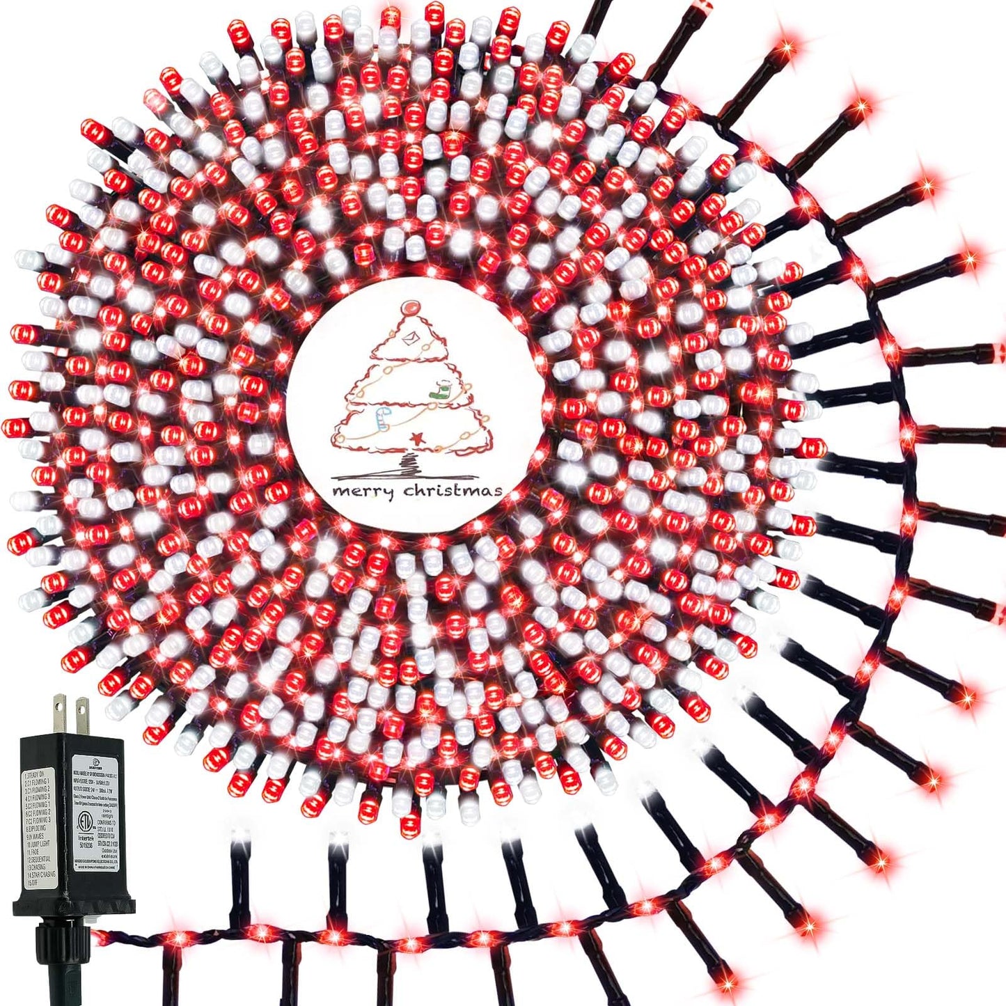 2025 New Christmas Cluster Lights 800 Led Flowing Twinkling  Fire er Fairy Lights With 15 Modes & Timer  Waterproof Christmas String Light For Indoor Outdoor Xmas Tree Party Garden Red And White