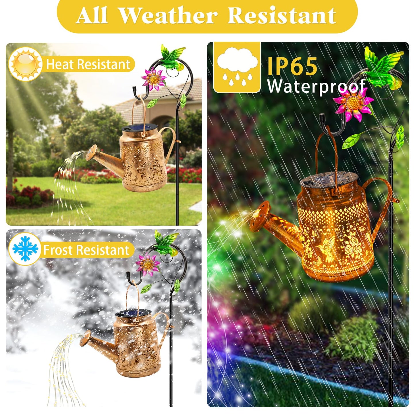 2 Pack Solar Lanterns Outdoor Waterproof Hummingbird Watering Can Garden Decor Hanging Solar Path Lights Yard Art Outside Patio Decorations Gardening Birthday Gifts For Mom Grandma Women (With Hook)