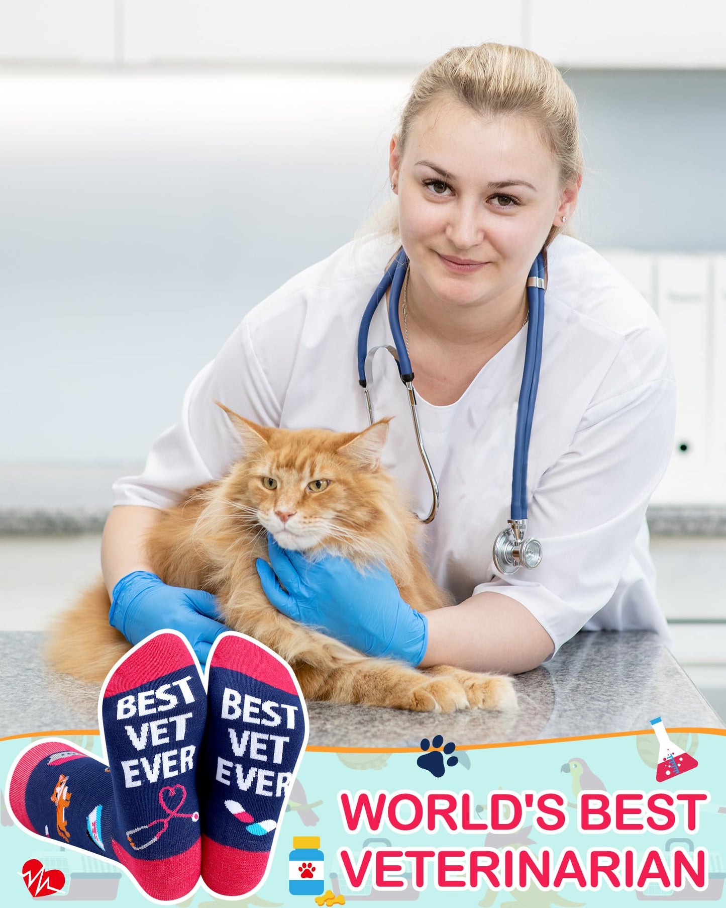 Skicuff 6 Pairs Veterinary Socks for Women Men Novelty Veterinarian Cotton Crew Socks Veterinary Week Gift for Pet Doctor Vet Tech