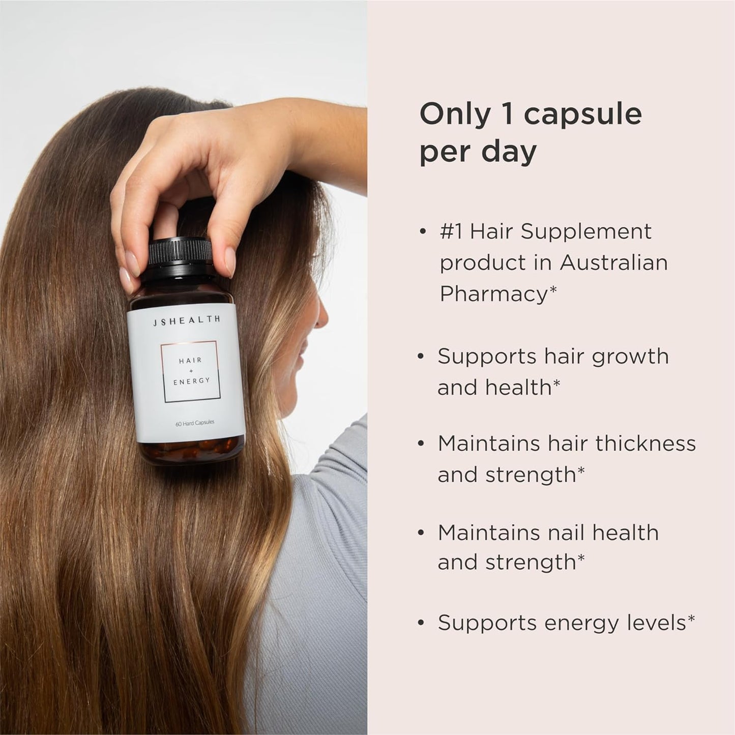 JSHealth Vitamins Hair + Energy Formula | Hair Vitamins for Women and Men with Iodine and Zinc | Supports Hair Strength, Energy Levels, and Healthy Hair Maintenance (60 Capsules Pack of 2)
