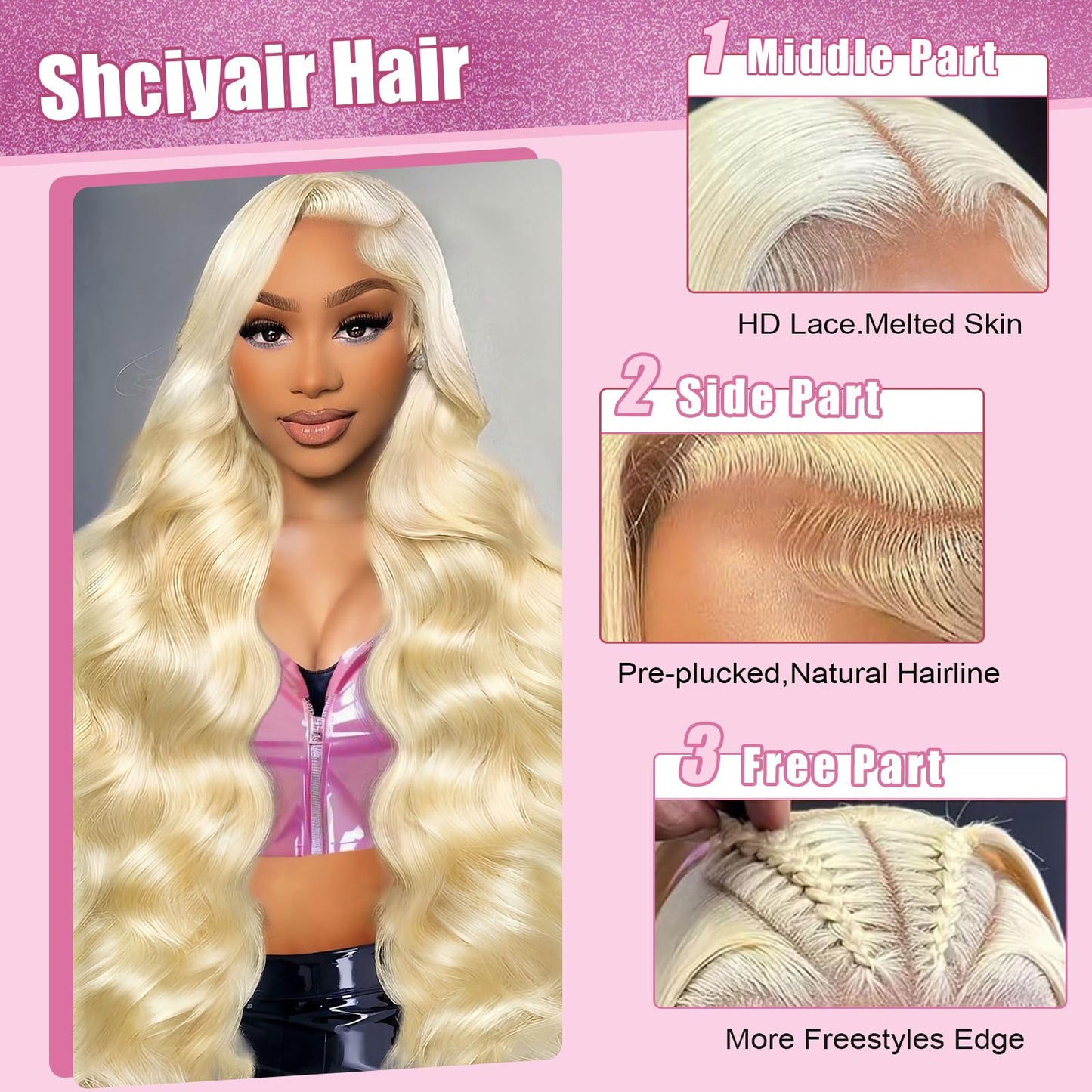 Shciyair 34 Inch Blonde Wig Human Hair 613 13x6 Lace Front Wig Human Hair 200 Density 613 HD Lace Frontal Wig 13x6 Body Wave Lac