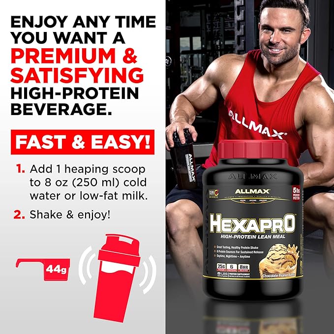 ALLMAX Nutrition HEXAPRO, French Vanilla - 5 lb - 25 Grams of Protein Per Serving - 8-Hour Sustained Release - Zero Sugar - 52 Servings