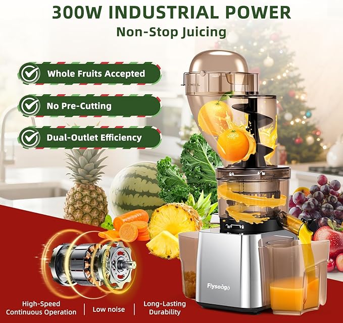 Commercial 300W Cold Press Juicer Machines - Dual Outlet for Juice & Pulp, High Yield, Masticating Juicers, Heavy Duty Stainless Steel, Quiet Motor, Easy Clean for Restaurants, Bars