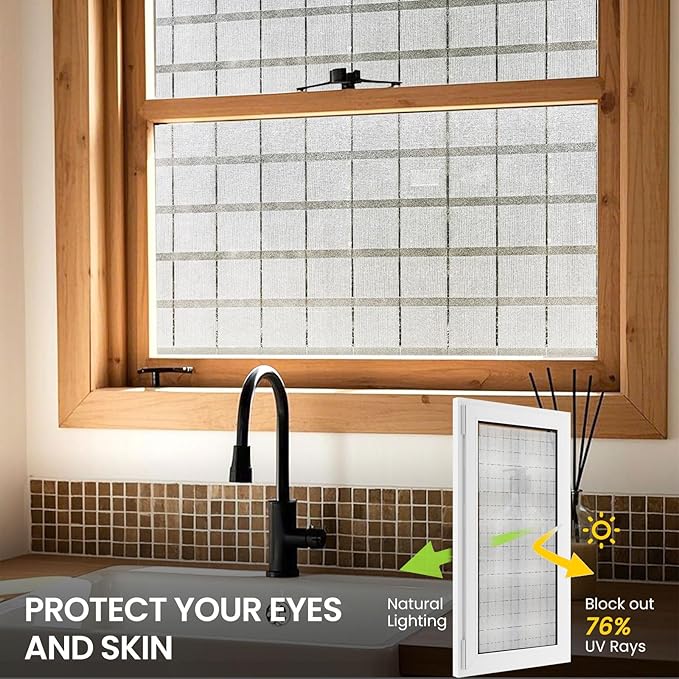 Window Privacy Film, Frosted Glass Decorative Static Cling, Removable Sun Blocking Vinyl Covering,Window Film for Home Kitchen Living Room Bathroom, Star Shield,17.3" x 78.7"