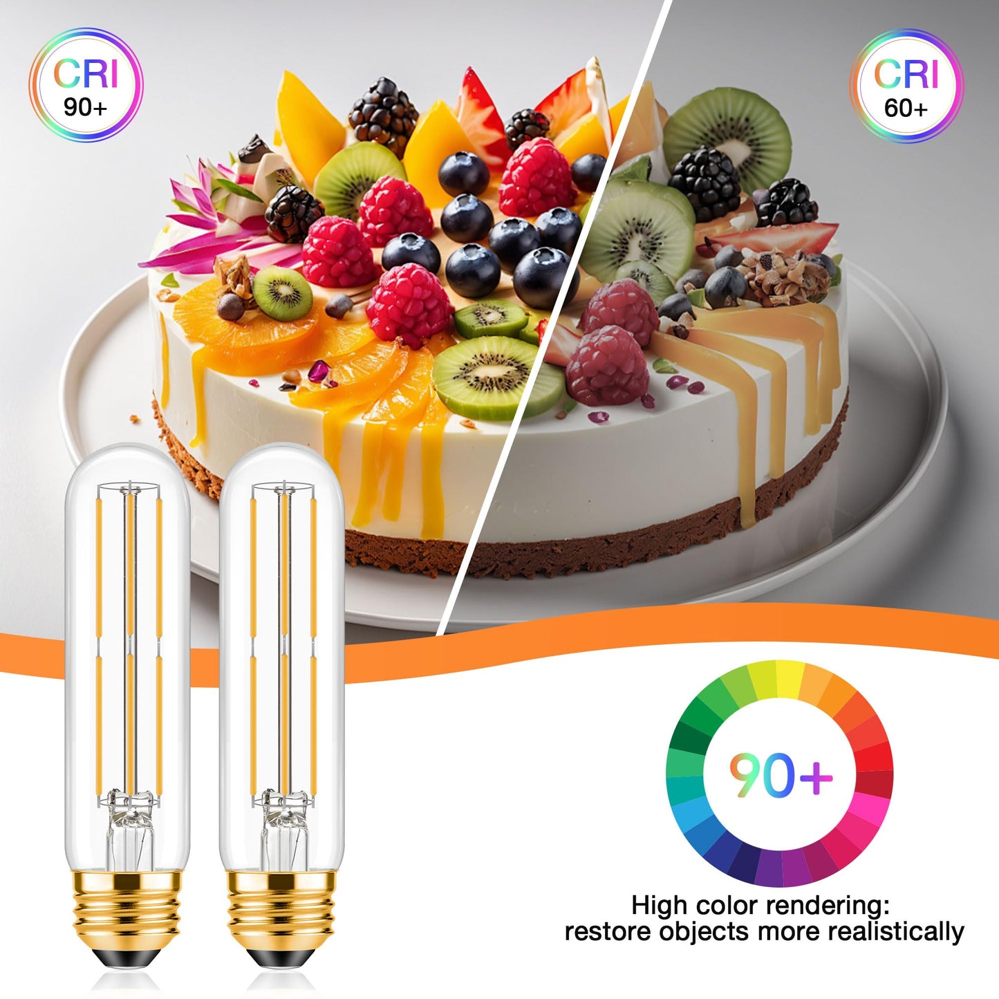 ToBeGreat T30 LED Light Bulbs 6 Watt Equivalent 60W E26 Tubular Bulbs T10 Edison LED Filament Bulb Warm White 2700K,Desk Lamp,Bedbroom Cafe Restaurant Party,Dimmable (Warm White 2700K, 5 in (2pack))