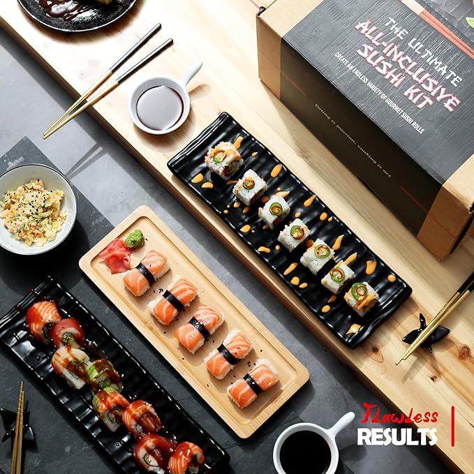 All-Inclusive 𝗣𝗥𝗘𝗠𝗜𝗨𝗠 Sushi Making Kit for Beginners & Professionals - Sushi Maker with Rice Cooker, Reusable Chopsticks, Bazooka, Sushi Roller, Book - Sushi Kit for Family BPA-Free