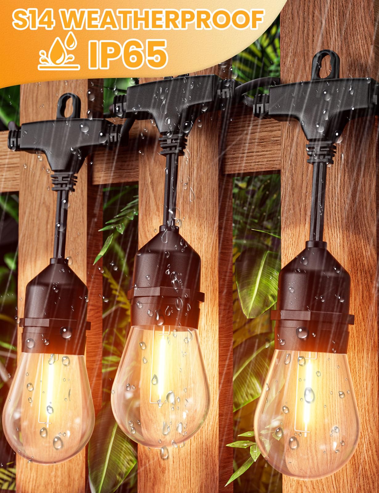 Svater Outdoor LED String Lights, 25FT, 9 Shatterproof Bulbs, Dimmable, IP65 Waterproof, Warm White, Model ILE26-1802508