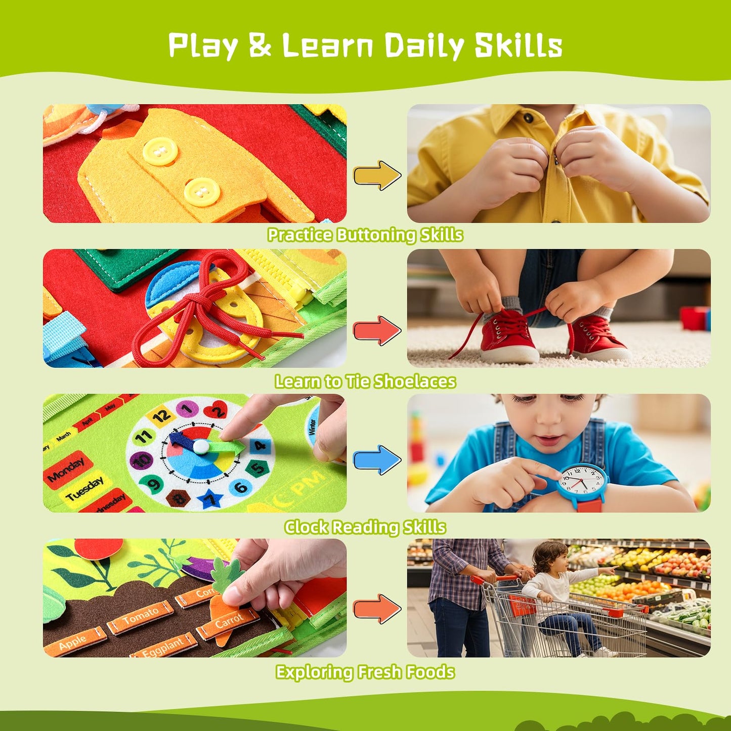 POIKSHARK Busy Board Montessori Toys for Toddler, Car Travel Activities Toys for Fine Motor Skills Development, Educational Preschool Sensory Busy Book for Kids, Best Gift for Boys & Girls