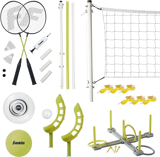 Franklin Sports Fun 5 Combo Outdoor Game Set - Backyard, Beach + Camping Games for Kids - Badminton, Volleyball, Flip Tos...
