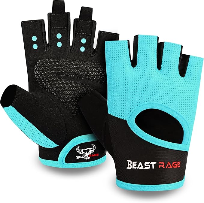 BEAST RAGE Workout Gloves for Men & Women - Fingerless Gym Gloves with Palm Protection, Breathable & Lightweight for Weigh...