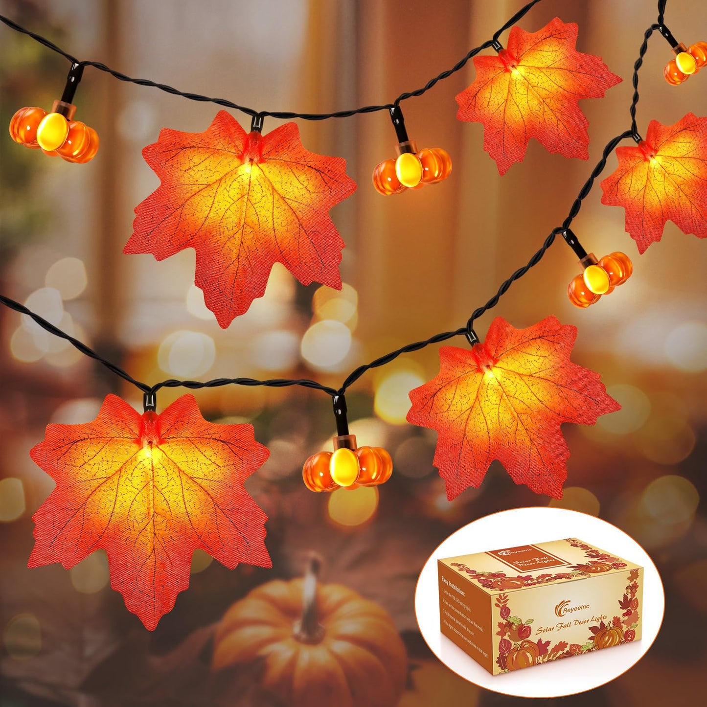 Fall Solar Lights Outdoor Decorative  39Ft Solar Fall Leaves Garland String Lights With 100 Leds And 8 Modes For Porch  Yard  Front Door  Patio  Outside Thanksgiving Harvest Autumn Decorations