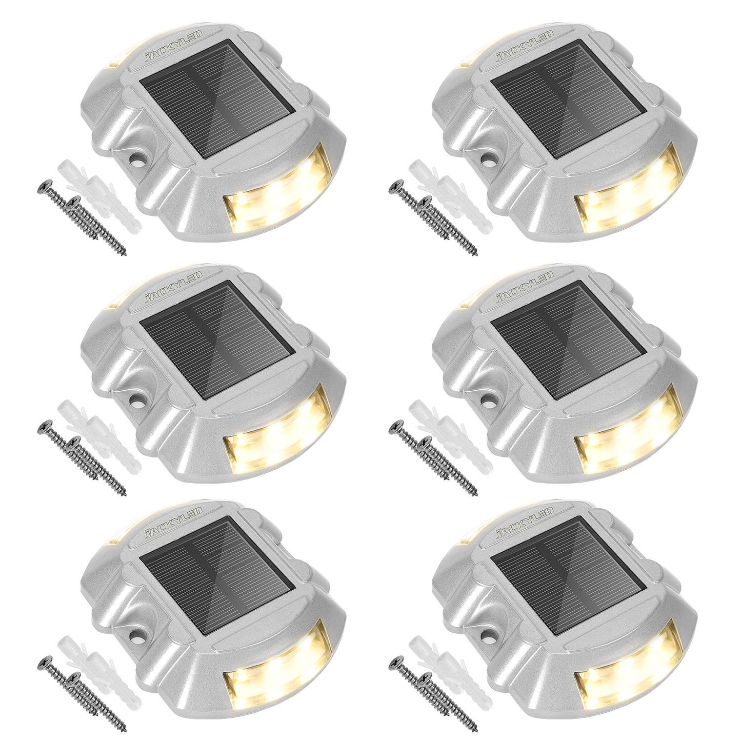 JACKYLED Solar Dock Lights - Warm White 6-Pack, Waterproof LED Driveway Markers for Steps, Stairs, Garden, Sidewalk, Model K-SDL