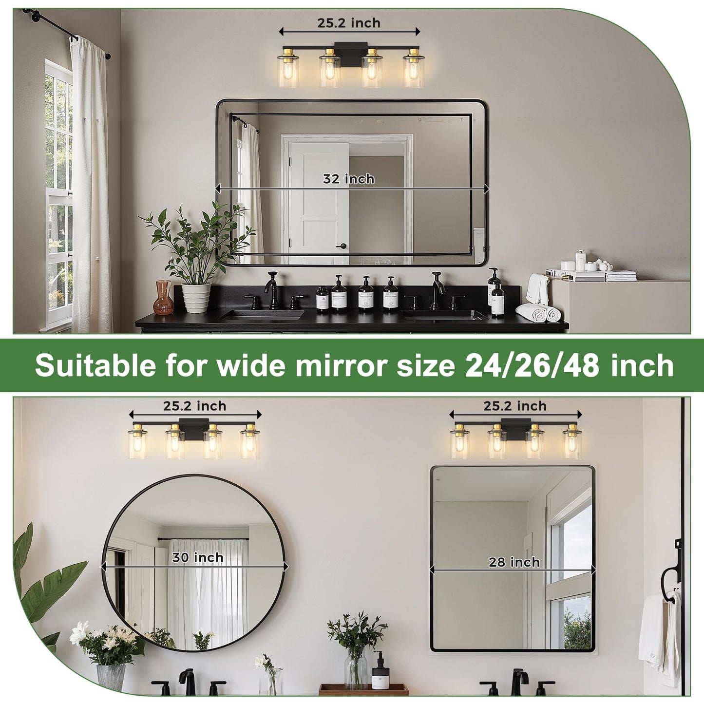 Doresshop Bathroom Light Fixtures  4-Light Black And Gold Bathroom Vanity Light Over Mirror With Clear Glass Shade  Vanity Lights For Hallway Living Room Bedroom