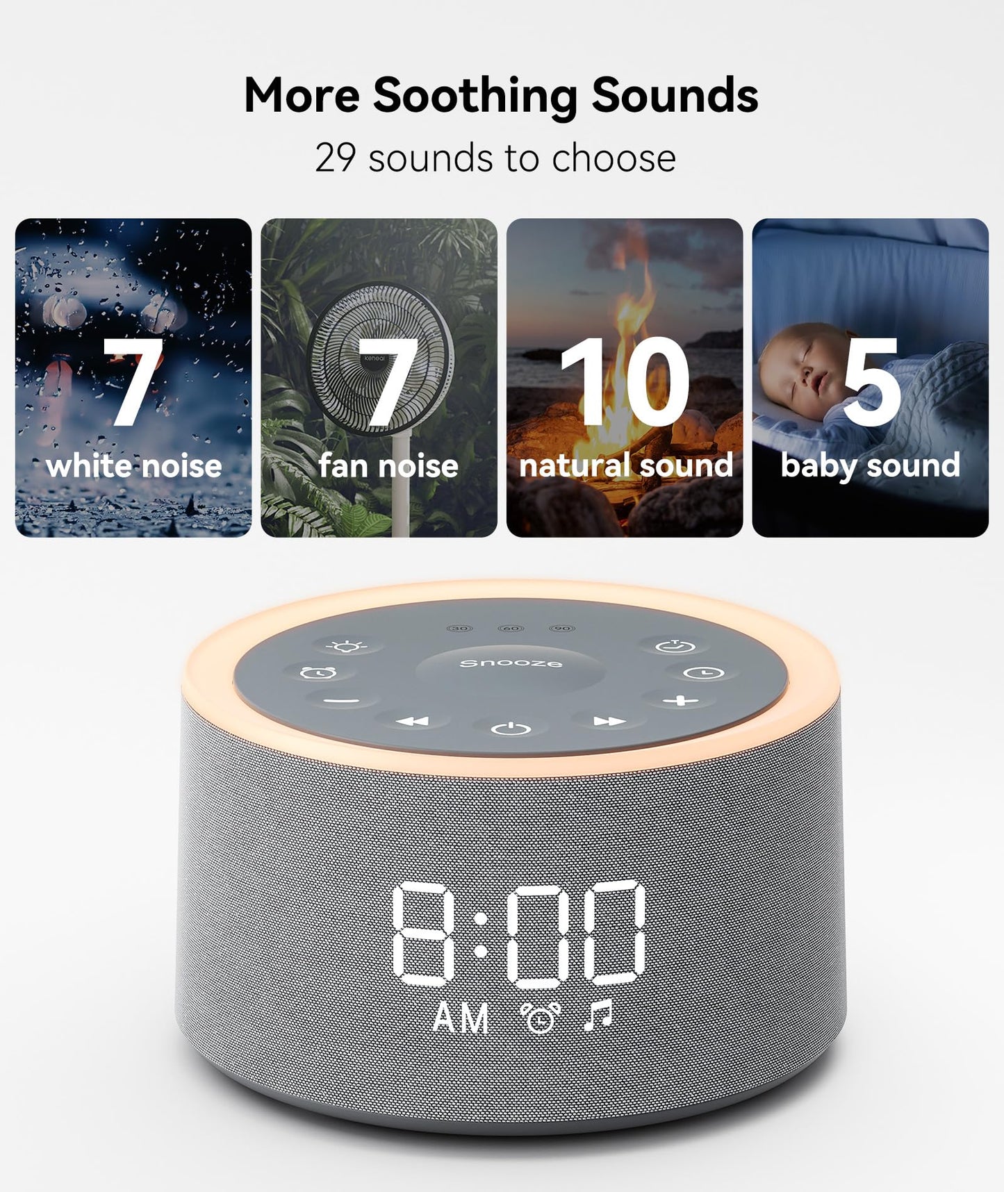 Dreamegg D1+ Sound Machine & Alarm Clock - Sound Machine for Sleep, White Noise Machine with 29 Soothing Sounds, Night Light, 0-100% Dimmable, White Noise Alarm Clock for Bedrooms Adults Baby
