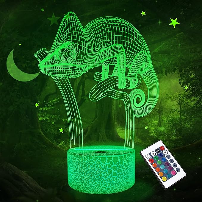 FULLOSUN Chameleon 3D Night Light Lizard Projection LED Lamp Baby Nursery Nightlight for Kids' Room Home Decor Xmas Birthday Gifts with Remote Control 16 Color Changing