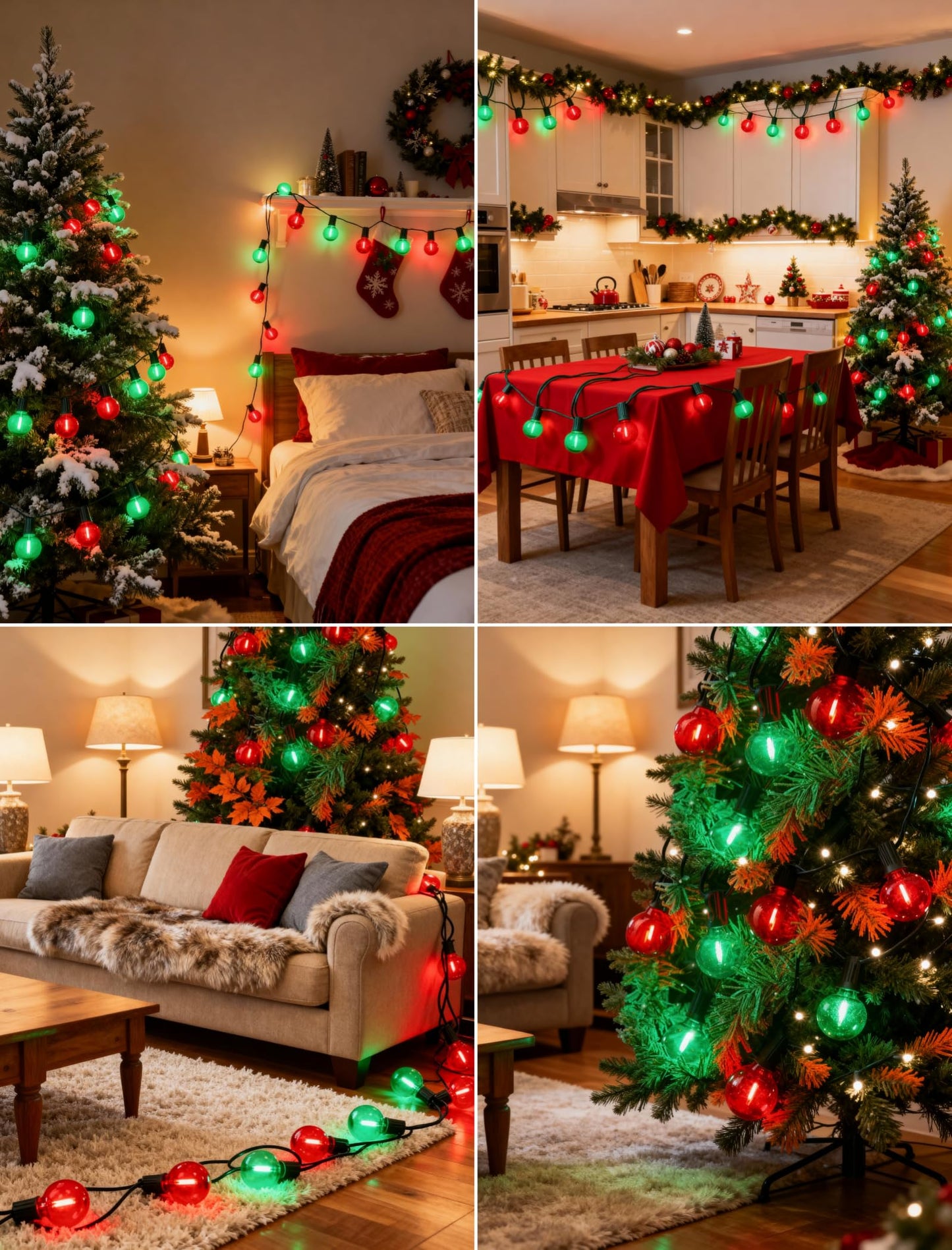 50Ft Clear Red And Green Outdoor Led Lights G40 Globe Patio Christmas String Lights With 25 Ceramic Colorful Bulbs(2 Spare) Outside Christmas Hanging Lights For Christmas Tree Roofline Holiday Party