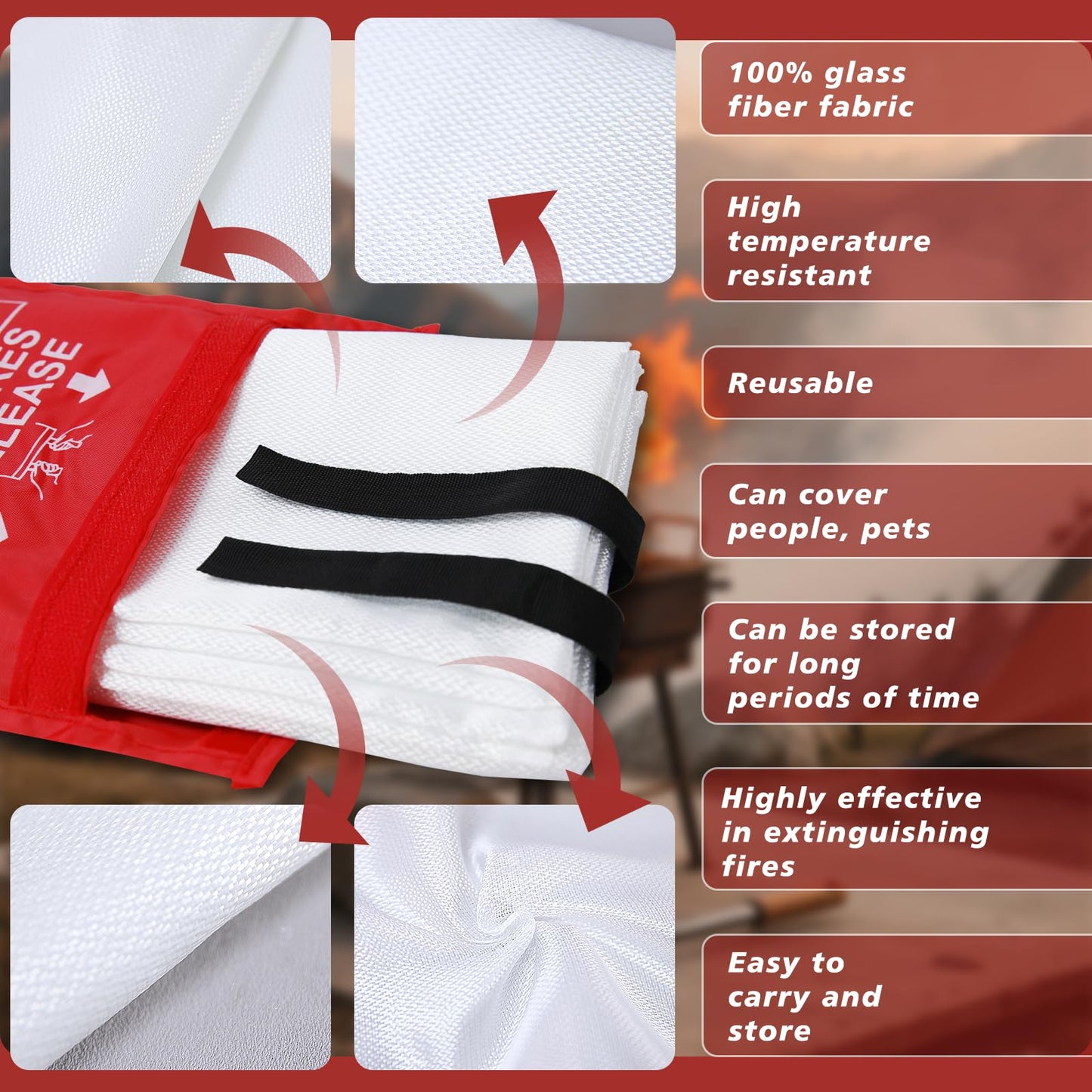 Ougist 3 Pieces Fire Extinguisher Kit for Home Kitchen and Car – Includes 2.5 lb ABC Dry Powder Fire Extinguisher with Quick-Release Handle, Emergency Smoke Hood and Fire Blanket