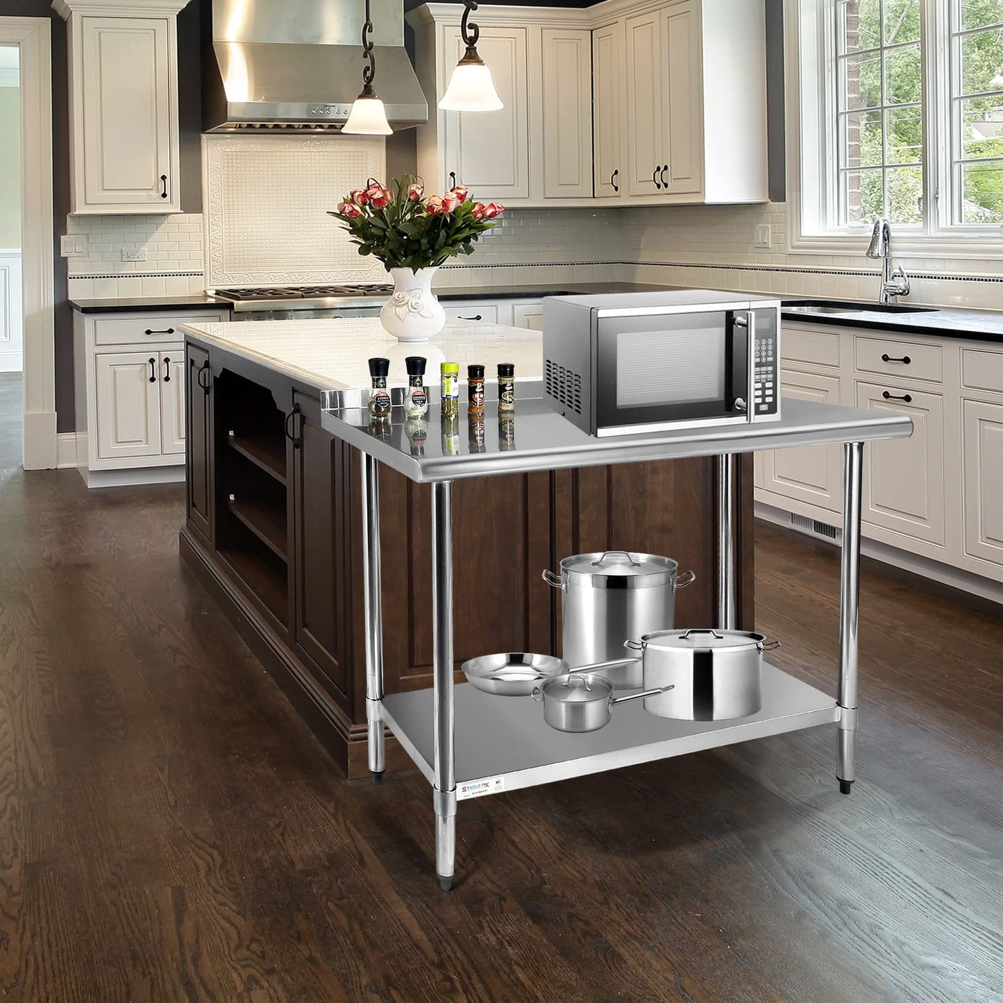 STABLEINK NSF Stainless Steel Table, 24 x 30 Inches Metal Prep & Work Table with Adjustable Undershelf, for Commercial Kitchen, Restaurant, Hotel and Garage