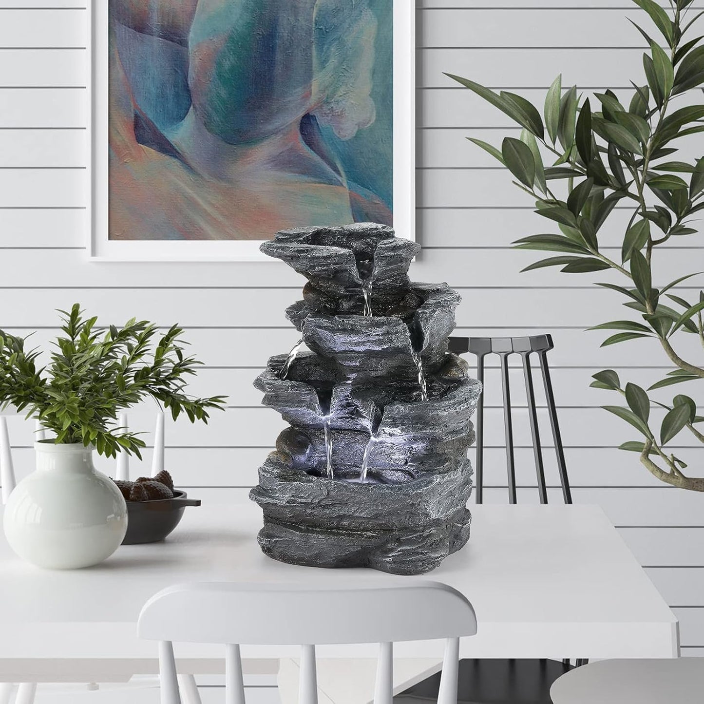 WICHEMI Indoor Fountain Tabletop Fountain Waterfall Fountains Stacked Rocks Water Feature Feng Shui Zen Meditation Relaxation Desktop Fountain for Home and Office Indoor Spaces Decor (Style 20)