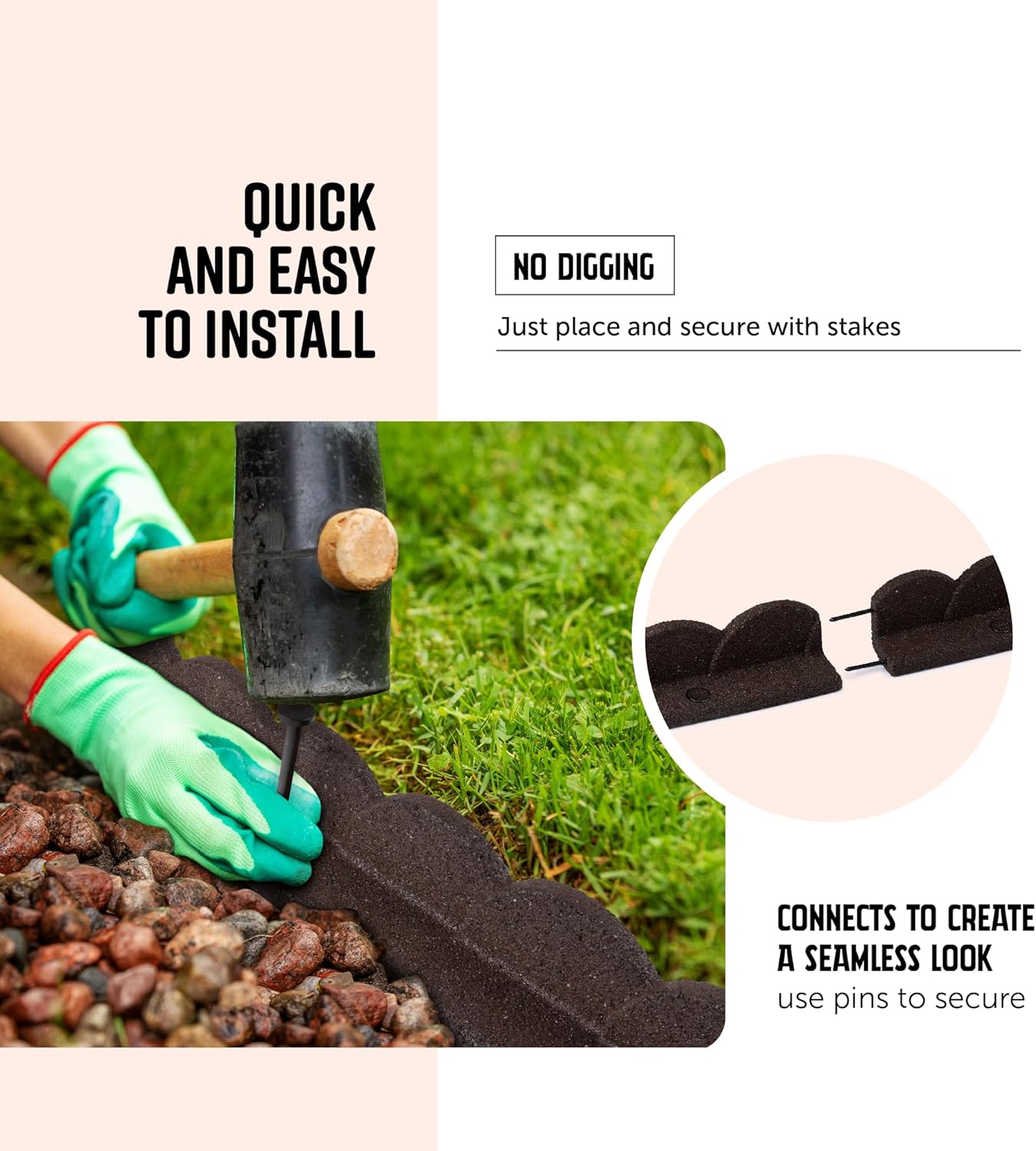 Playsafer L Shaped Flexible Rubber Scalloped Edger for Lawns Landscaping and Playground | Easy No Dig Installation| 4' Long (2, Brown)