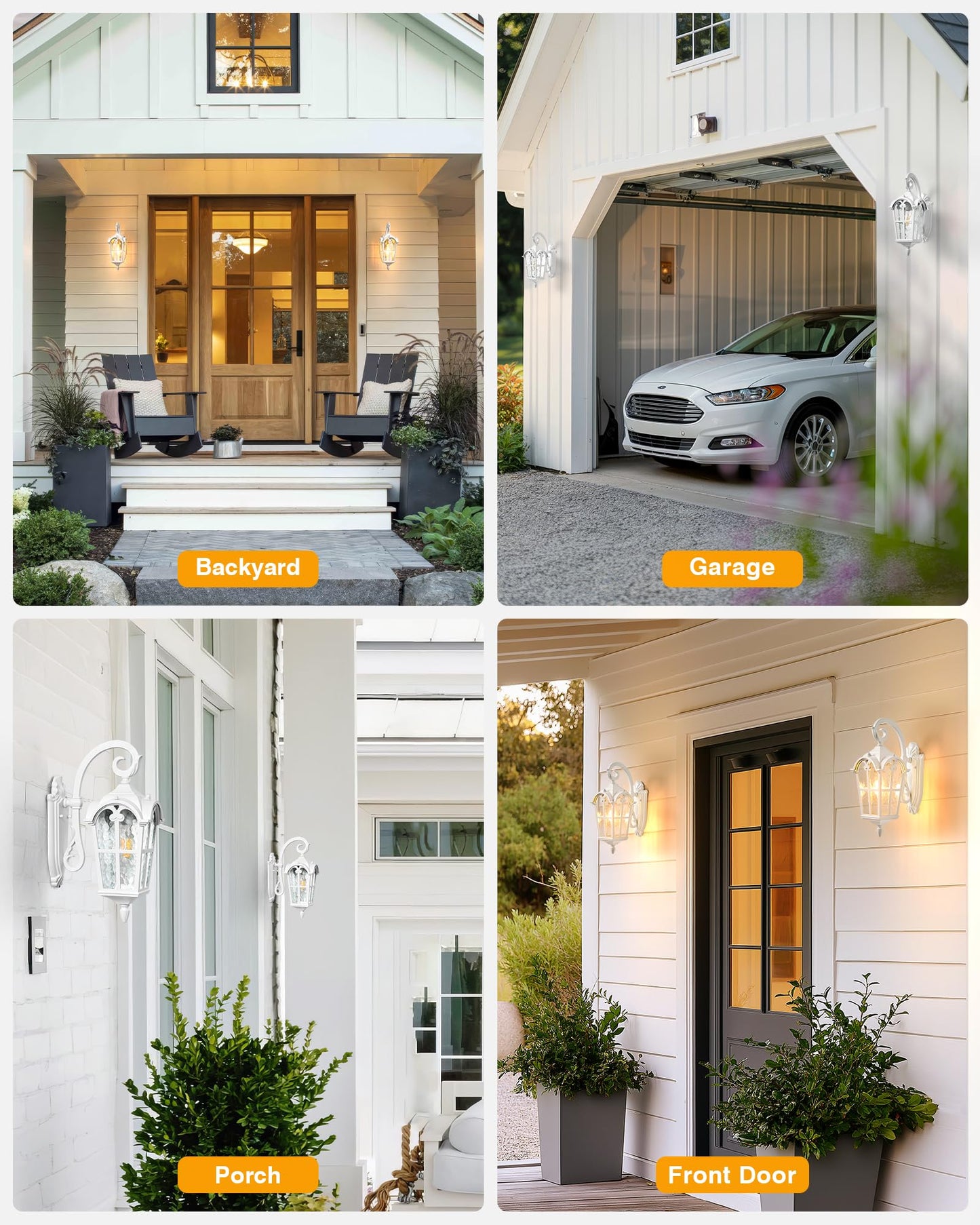 Vianis White Porch Lights Outdoor  Outside Dusk To Dawn Light Fixtures Wall Mount  Exterior Lighting For House With Ripple Glass  Lantern Fixture For Patio Garage Front Coach  Anti-Rust Waterproof