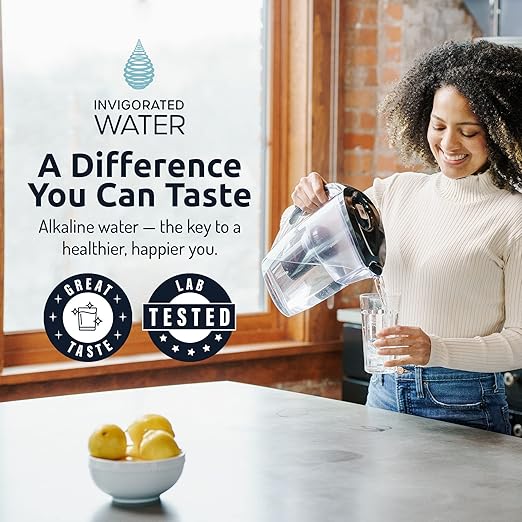 Invigorated Water Alkaline Water Filter Pitcher - Long Lasting Alkaline Water Pitcher Filter with Multi-Stage Filtration System - High pH Alkaline Pitcher Water Jug & 1 Alkaline Filter - 2.5L (Red)