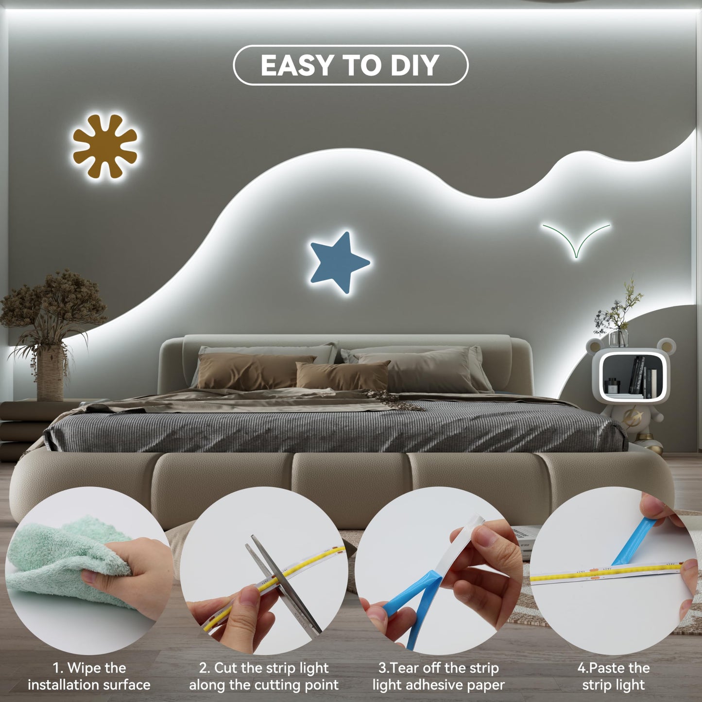 Miwise Cob Led Strip 32.8Ft/10M Cri 90+ Daylight White 6000K High Lumen Super Bright Flexible Dc24V Led Tape Light For Cabinet Home Office Diy Lighting Projects(Adapter&Controller Not Included)