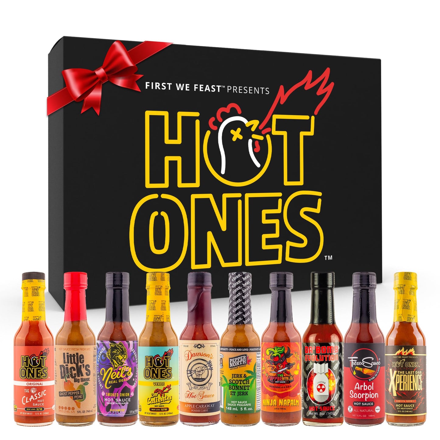 HOT ONES Hot Sauce Challenge Set - Season 25 Variety Pack, Natural Ingredients, 5 fl oz Bottles, 10-Pack