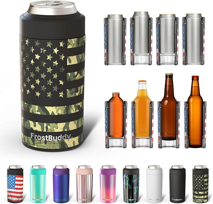 Frost Buddy Universal Can Cooler - Fits All - For Regular 12 & 16 oz or Slim-Size Bottles - Insulated Double-Walled Stainless Steel (Camoflag)