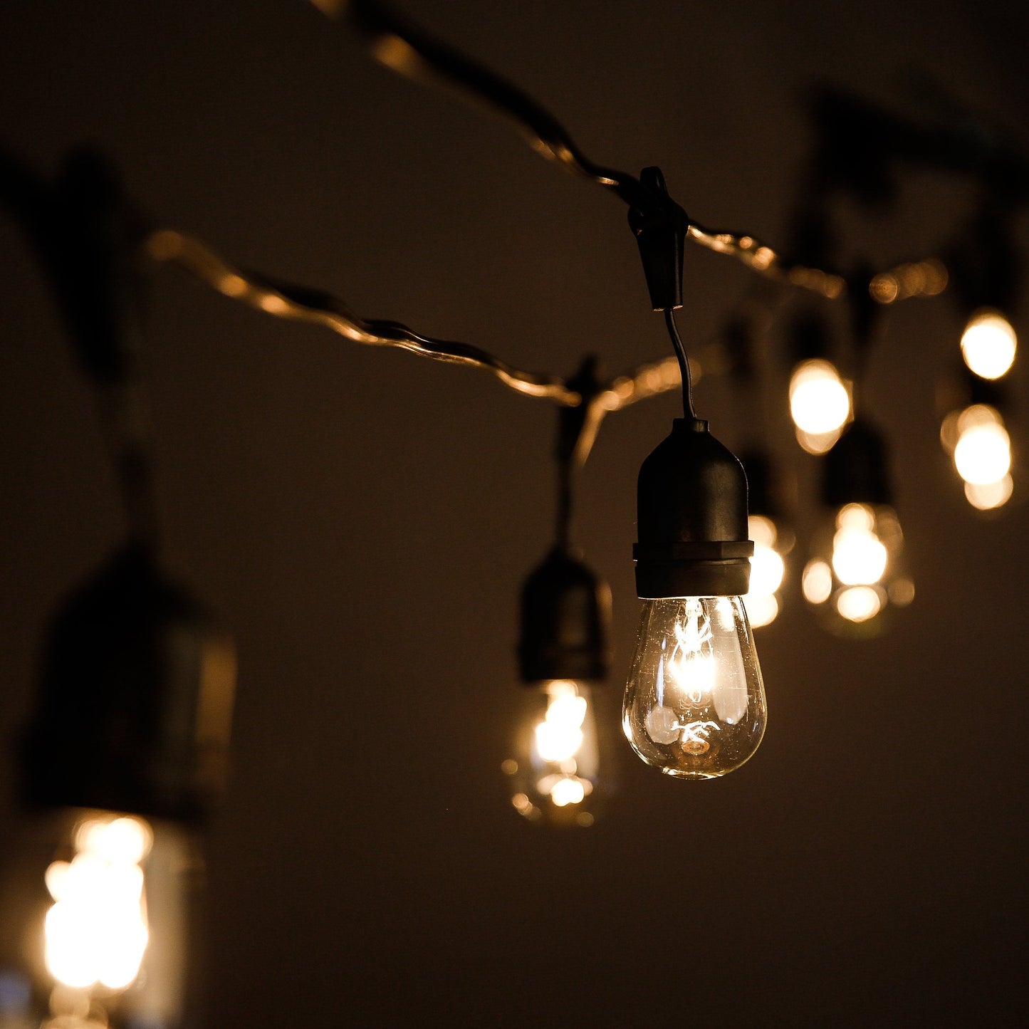 Hometown Evolution  Inc. 24 Foot E26 Outdoor Commercial String Lights With Suspended Socket For Weatherproof Heavy Duty Vintage Outside Lighting - Set Of 12 S14 Clear Bulbs