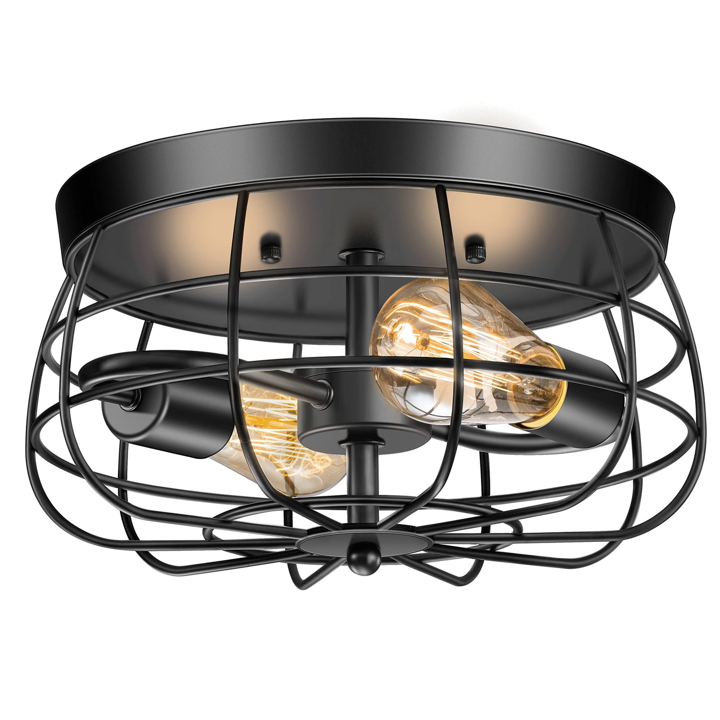 Lomoky 2-Light Industrial Ceiling Light Fixture, Vintage Black Metal, 6.3in High, Flush Mount for Living Room, Kitchen, Bedroom