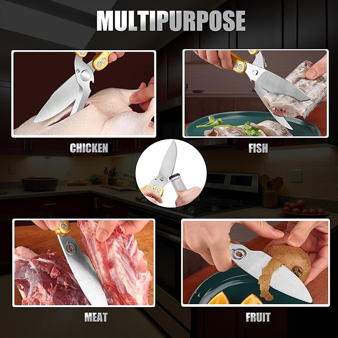 Poultry Shears Scissors Heavy Duty,Kitchen Shears,Multi-purpose Stainless Steel Kitchen Scissors for Christmas Turkey Food, Chicken,Fish,Meat,Separable easy to clean thoroughly,Dishwasher Safe.