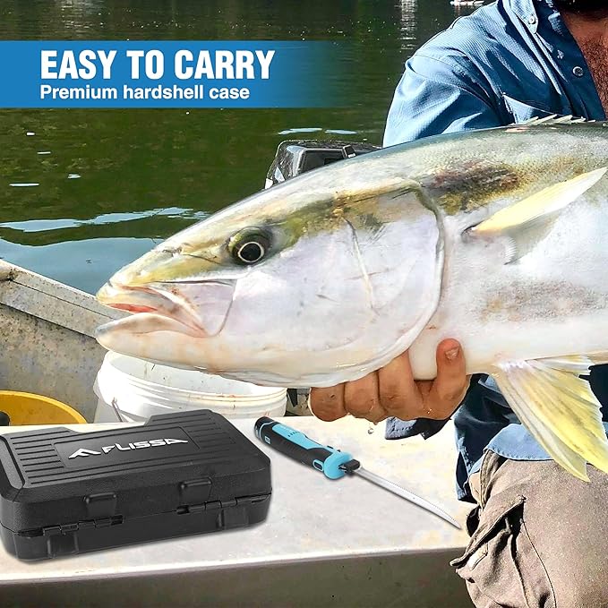 FLISSA Cordless Electric Fillet Knife for Fish with 8" and 10" Stainless Steel Blades, 12V Rechargeable Electric Knife with Non-Slip Handle, 2 Packs Long Lasting Lithium-ion Battery, Portable Carry Case
