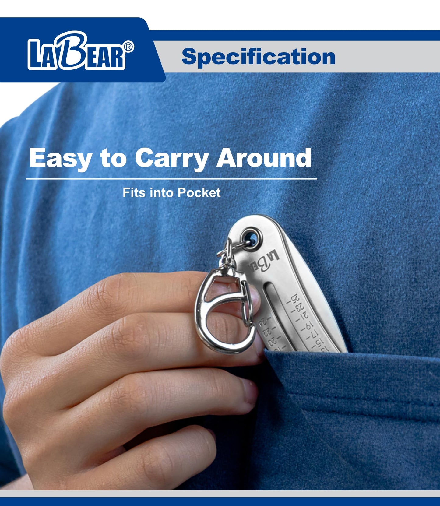 LABEAR Elite Nut and Bolt Size Identifier Keychain, Pro-Grade SAE & Metric Thread Gauge (8-25mm, 5/16"-1") Heavy-Duty Steel Fastener Checker & Wrench Size Finder, Permanent Stamped Markings