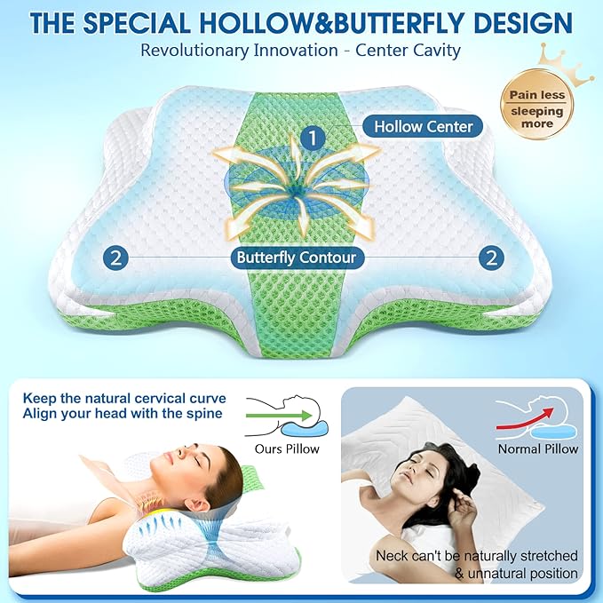5X Pain Relief Cervical Pillow for Neck and Shoulder Support,Hollow Design Cervical Memory Foam Pillows, Orthopedic Ergonomic Neck Pillow,Contour Bed Pillow for Side,Back,Stomach Sleeper……
