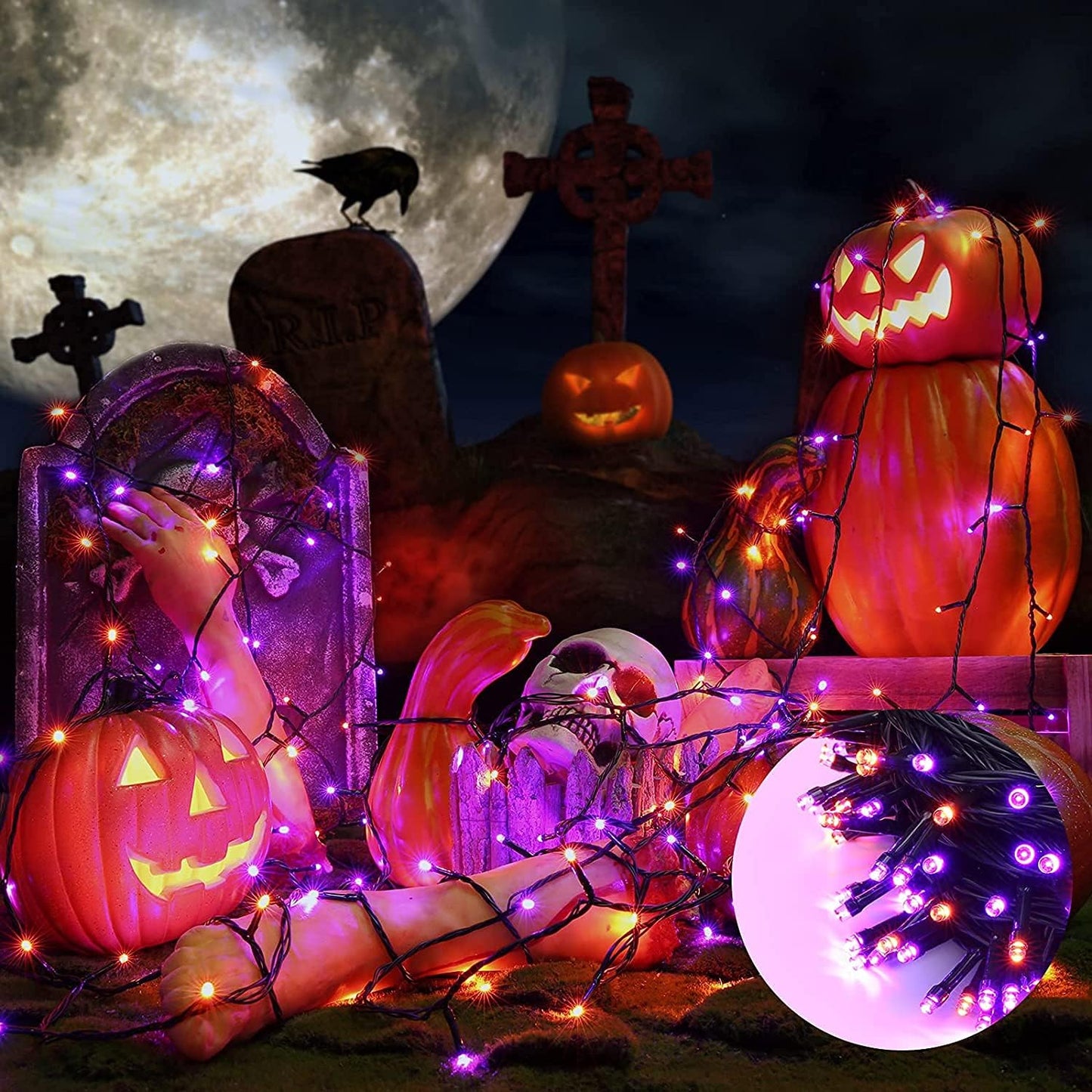 Joomer 500 Led Halloween String Lights - Orange Purple, Waterproof, 8 Modes, 174Ft, Perfect For Indoor Outdoor Decorations